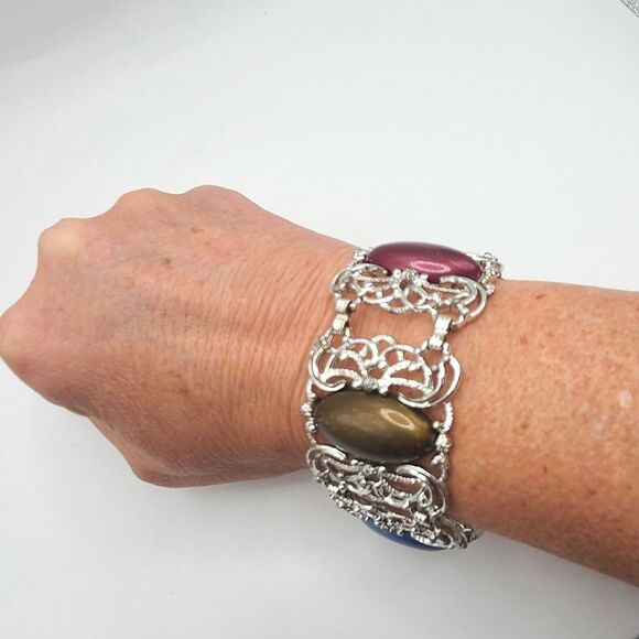 Vintage Sarah Coventry Bracelet, Wide Panel, Chunky,  Lucite Stones - Picture 4 of 5